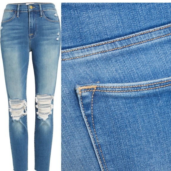 FRAME Le High Ripped High Waist Raw Hem Crop Skinny Jeans - Picture 5 of 14